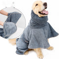 Grey dog drying robe available in M, L and XL