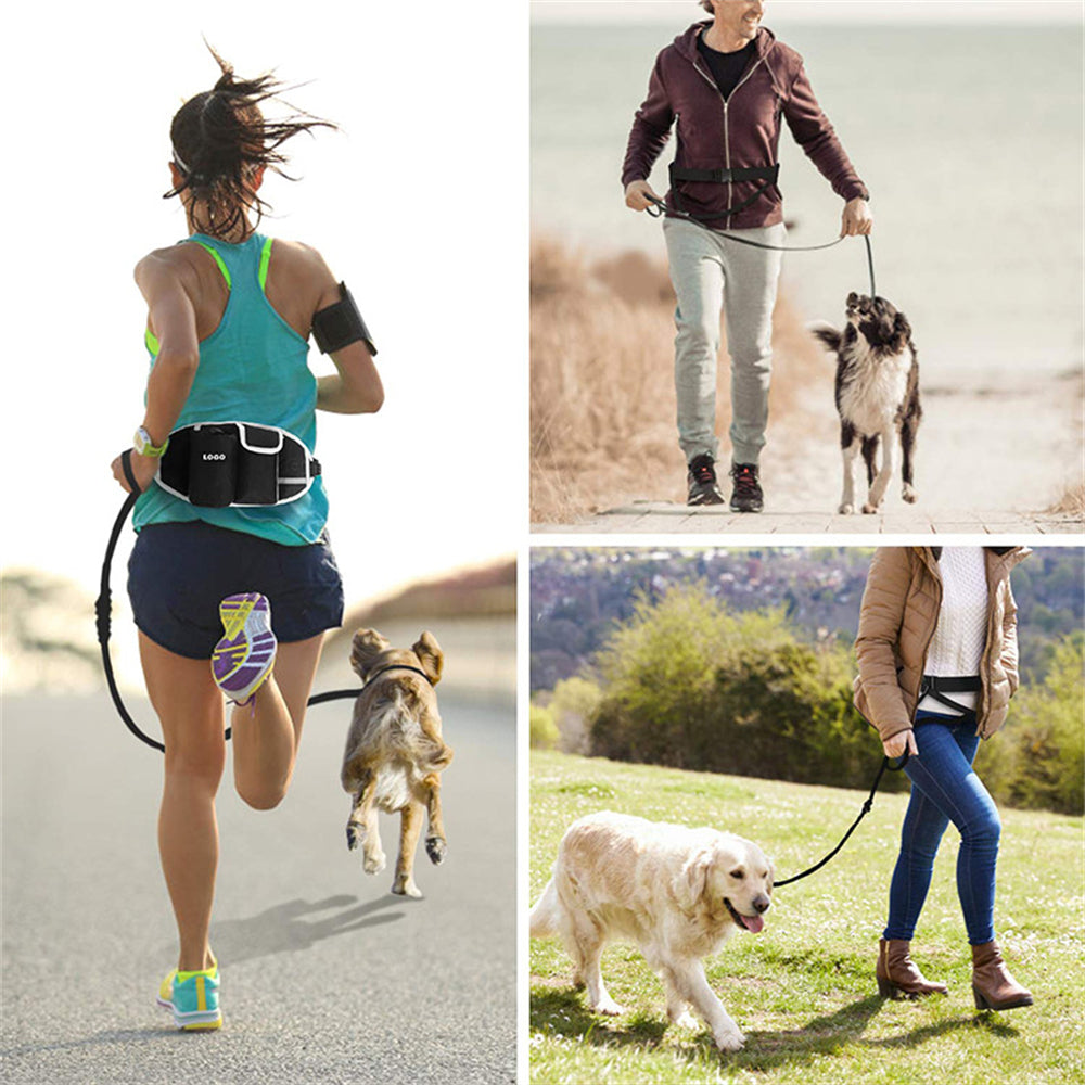 Dog walker wearing an organiser waist bag on an outdoor run