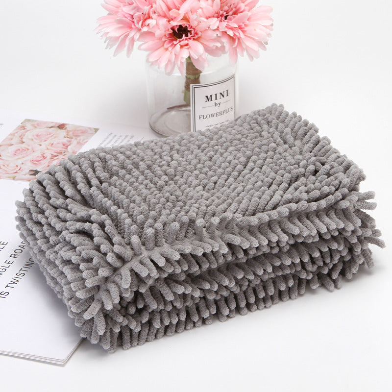 Grey 85 by 60 centimetre chenille dog towel