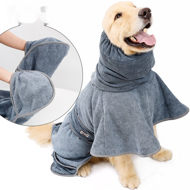 Grey dog drying robe available in M, L and XL