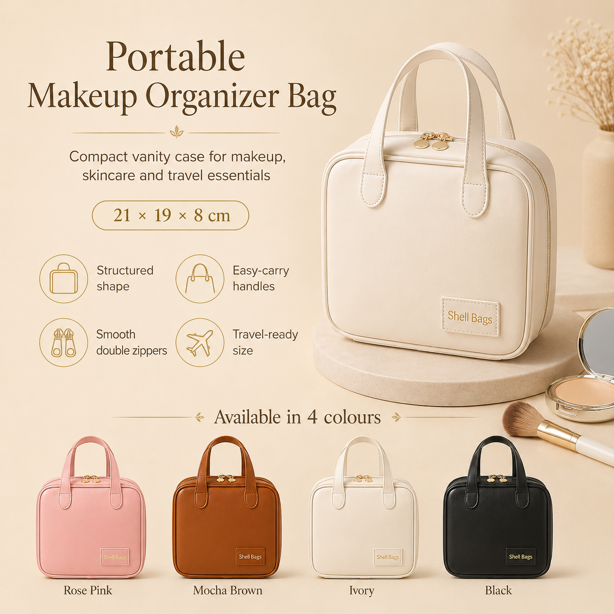 Compact toiletry and makeup pouch for gym bags, weekend trips and small bathrooms