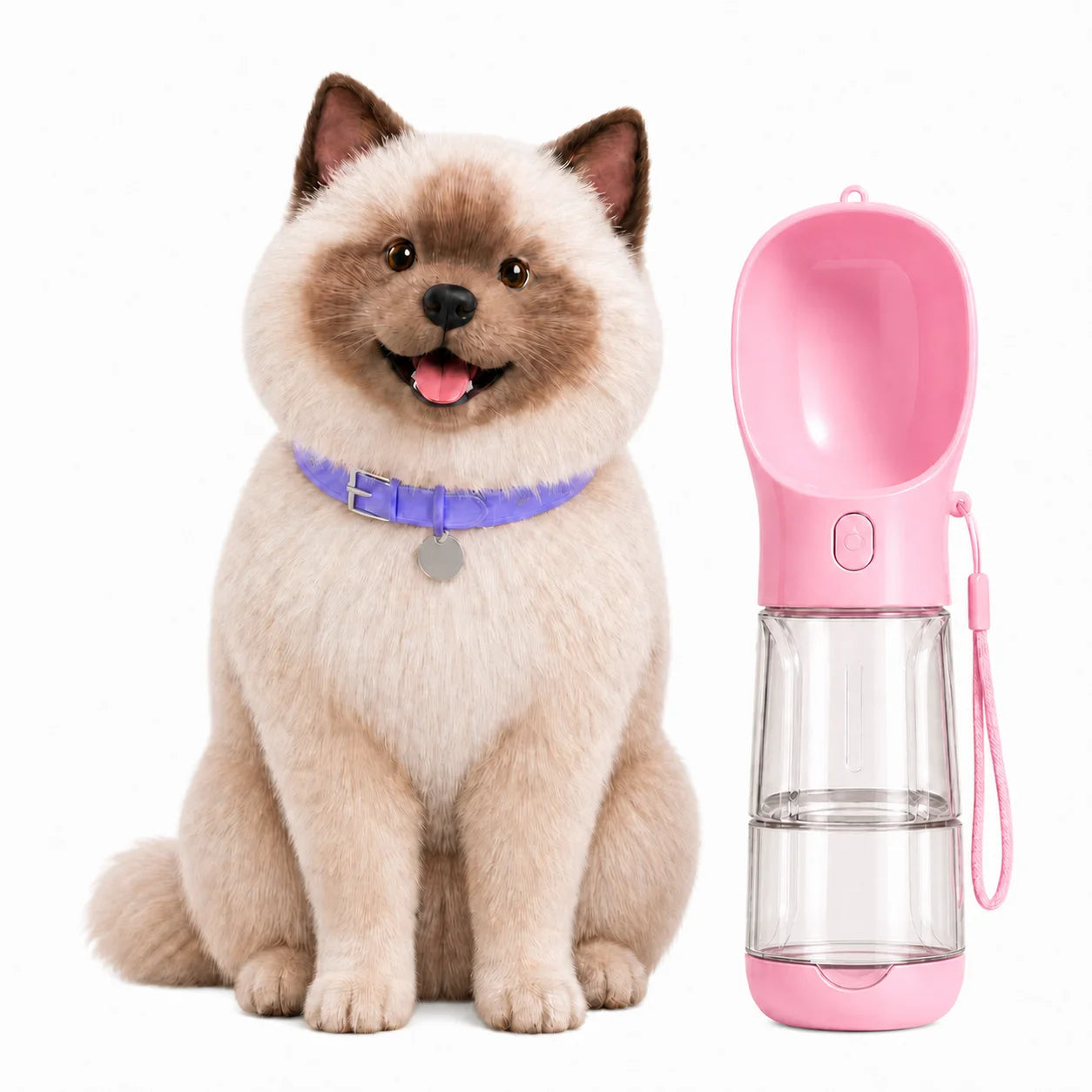 Avorily 300ml portable dog water bottle in Pink with empty transparent lower compartment