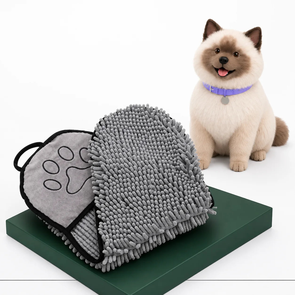 Grey Double-Hand Drying Towel displayed beside Umi on a white Avorily studio set